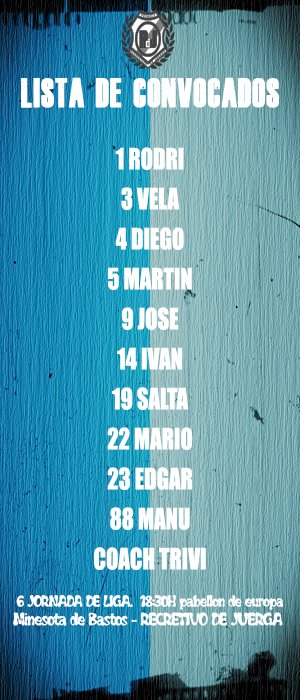 RJuerga's tweet photo. Lista de convocados para este domingo a las 18:30 en el Pabellón de Europa https://t.co/zhL1eXBkSp