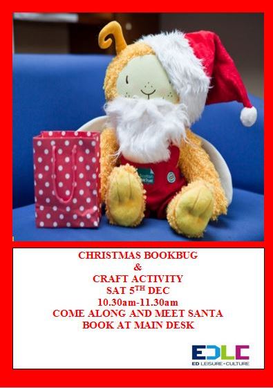 EDLC_Culture's tweet photo. Christmas Bookbug &amp; Craft Activity , Sat 5 Dec 10.30–11.30am. Book at main library desk #christmasbookbug https://t.co/jGimVVyZPR