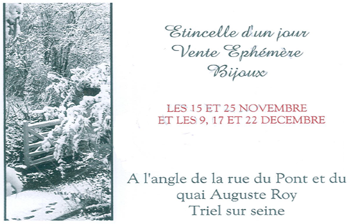 SandraLEBEY's tweet photo. @radiolfm @courrierdesyvel @carrieresmag @LeParisien_78 Etincelledunjour à Triel vend bijoux 15,25/11 et 9,17, 22/12 https://t.co/s9yEl0B49f