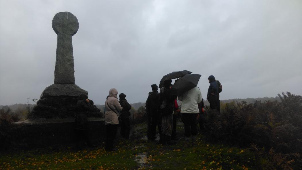 TBHPartnership's tweet photo. Fascinating guided walk by warden Sarah r.e. the military history of Chobham Common. Thanks for braving the weather! https://t.co/XPsW35bMEj