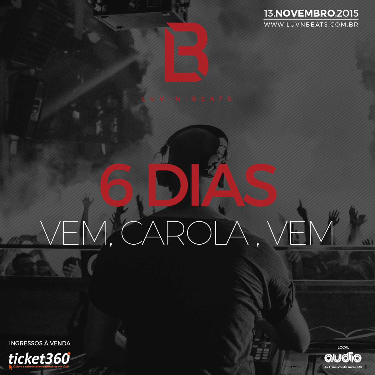 luvNbeats's tweet photo. Faltam 6 dias! O mestre tá chegando... Garanta aqui seu ingresso: https://t.co/NQnlzMWEb7 #LuvSP #MarcoCarola https://t.co/U2eXzM7kvJ