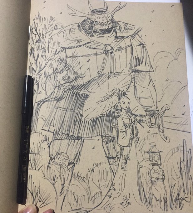 Sketch I did for a fan today that had a cool pen from Japan..#travel#sketch#geisha#samurai#guardian 