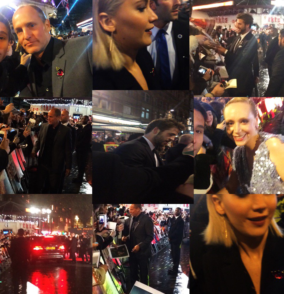 ivannsasso's tweet photo. BEST DAY EVER! #mockingjaypart2 #HungerGames #JenniferLawrence #woodyharrelson #premiere @lovegwendoline https://t.co/hjav8qXeCT
