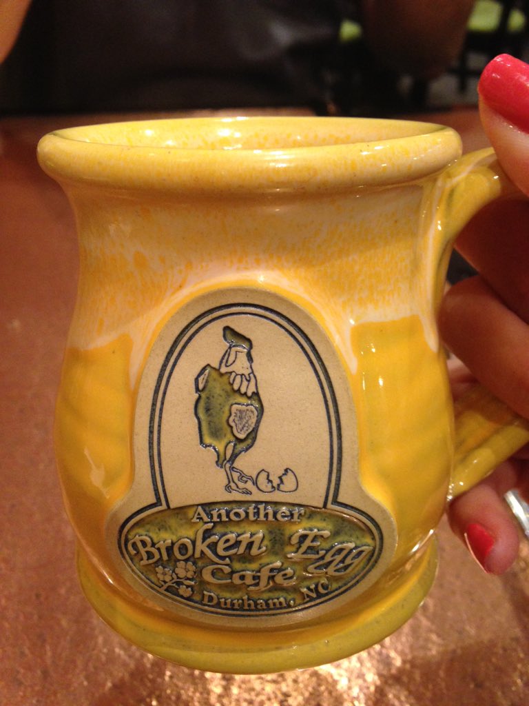 Foodsluts's tweet photo. Drinkin' it up @BrokenEggCafe. Good coffee in cute potbellied mugs. 💖 https://t.co/LPvxc9YrbY