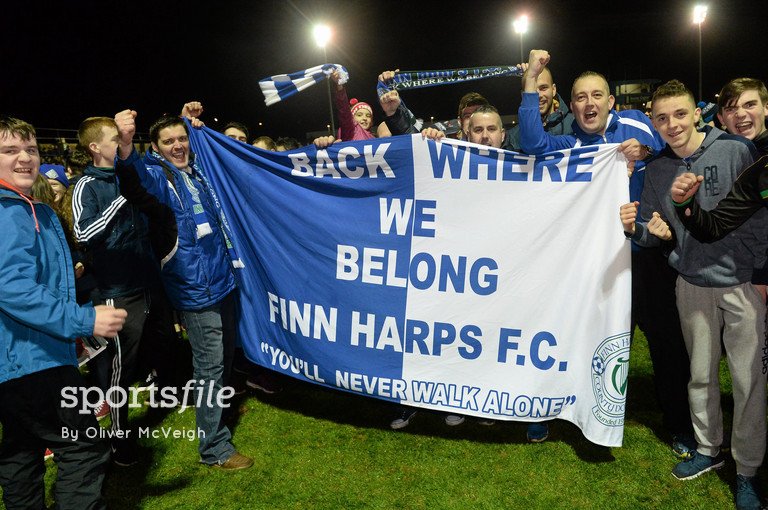 sportsfile's tweet photo. Last night @FinnHarpsFC celebrated their promotion to the @SSEAirtricityLg Premier Division! #FanPoweredFootball https://t.co/Y365Y9CbRu