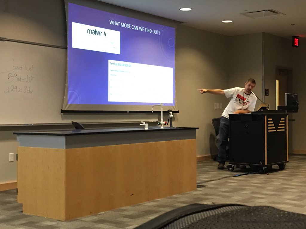 TheGabeC's tweet photo. #Malware fire talk @ #BSidesDFW2015 - currently covering #Mevade https://t.co/fDhS4IU2ZM