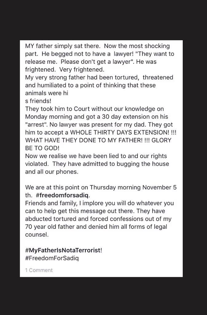 AwDoll's tweet photo. Terror is terror. When you can't tell a terrorist group from a gov't that purports to fight it #FreedomForSadiq https://t.co/44Gpu1ygzN