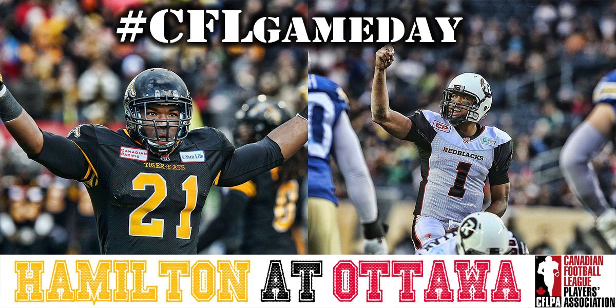 CFLPA's tweet photo. HUGE #CFLGameDay #TiCats at #REDBLACKS: Winner takes 1st in the East! https://t.co/YxOevy4uRi