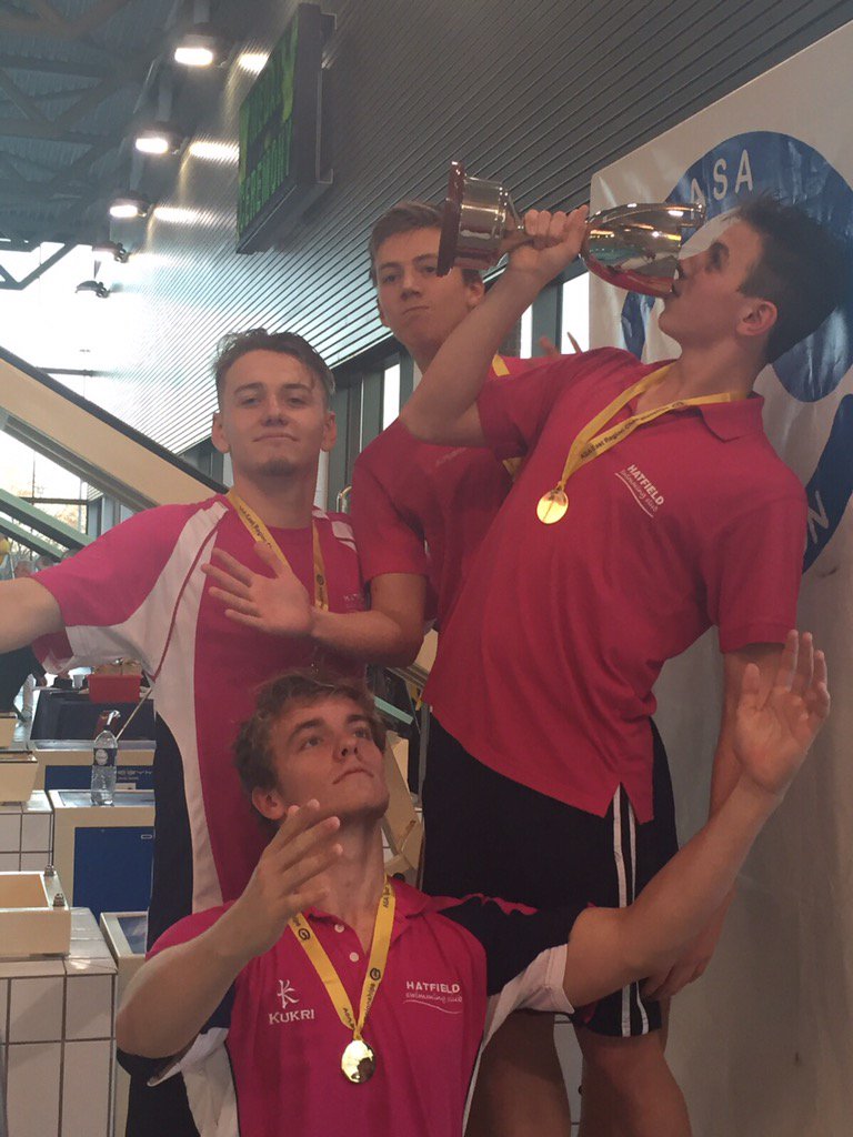HatfieldSC's tweet image. The A team of Nathan H, Luke T, Nathan B &amp;amp; Luke H win the 4x200 free #PinkArmy #champions #funfastswimming