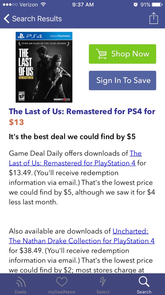 TheFilster's tweet photo. Just got @TheLastofUsGame for #ps4 for $13!!! Thanks @DealNews #GameOn #letthenerdout https://t.co/P6Ym7gOh6G