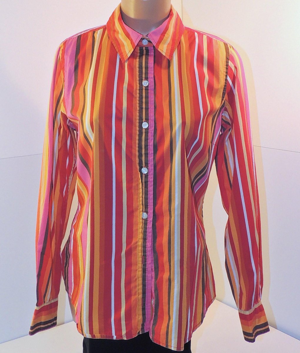 Inventory Item  Isaac Mizrahi Pink &amp; Orange Striped Long Sleeve Button Top Sz M  @isaacmizrahiny #isaacmizrahi