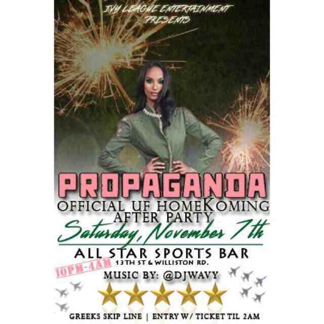 UF_propAganda's tweet photo. PROPAGANDA is the Official HomeKoming Afterparty and #WeWantYou! Get there early for $10 entry!🔥🎉🎟 https://t.co/eJhFk8jJBF