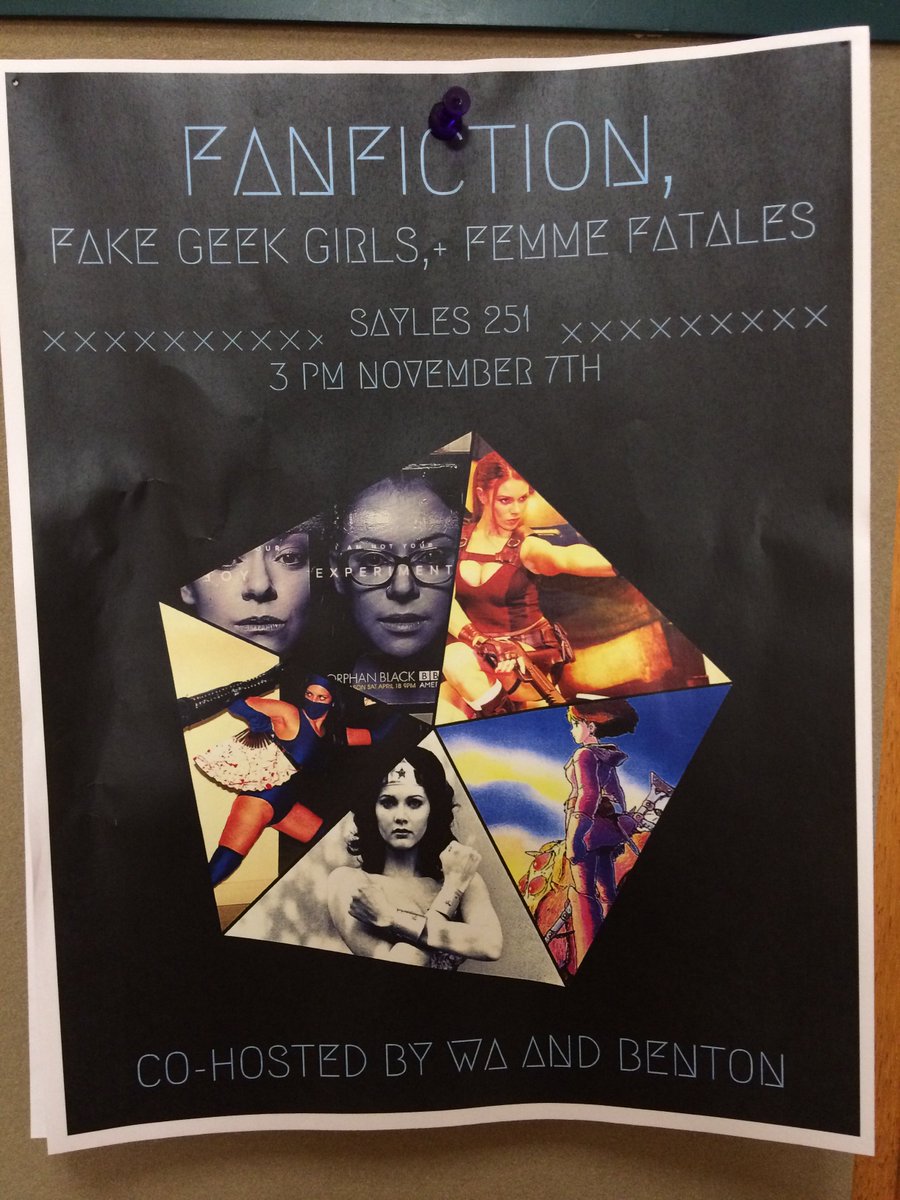 carletongsc's tweet photo. Setting up in Sayles 251 for Fan Fiction, Fake Geek Girls &amp; Femme Fatales! Join us at 3 pm for snacks &amp; discussion! https://t.co/Gk7VyQ2743