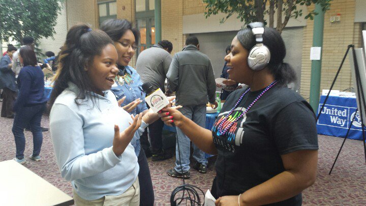 AmachiPgh's tweet photo. Two of our Ambassadors, Taya & Teiara, interviewing with @pghyouthexpress at #MESSpgh https://t.co/2RrkK7nREE