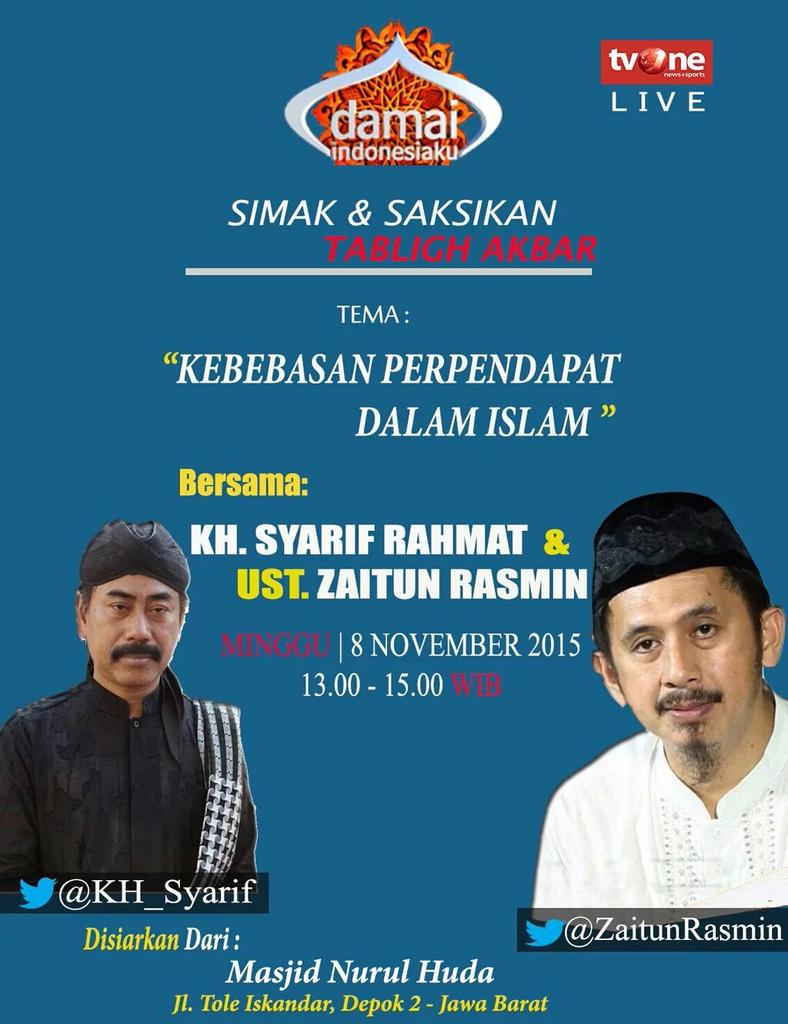 Tabligh Akbar | KEBEBASAN BERPENDAPAT DALAM ISLAM | <a href="/damai_tvone/">Damai Indonesiaku</a>  | Ahad 8 Nop 2015 | Pukul 13.00 WIB