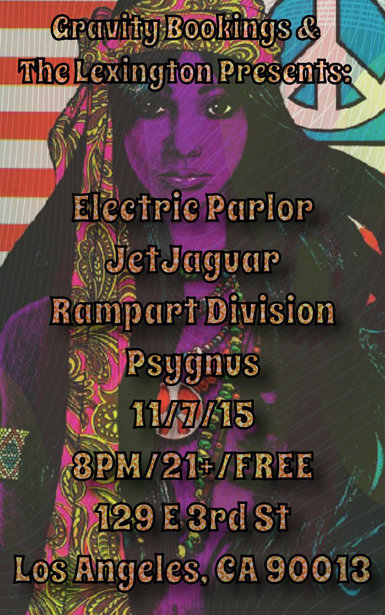 ElectricParlor's tweet photo. Tonight @TheLexingtonBar !!! Come #rocknroll with us and some rad bands @RampartDivision Psygnus &amp; Jet Jaguar!! https://t.co/PxeRXfegCP