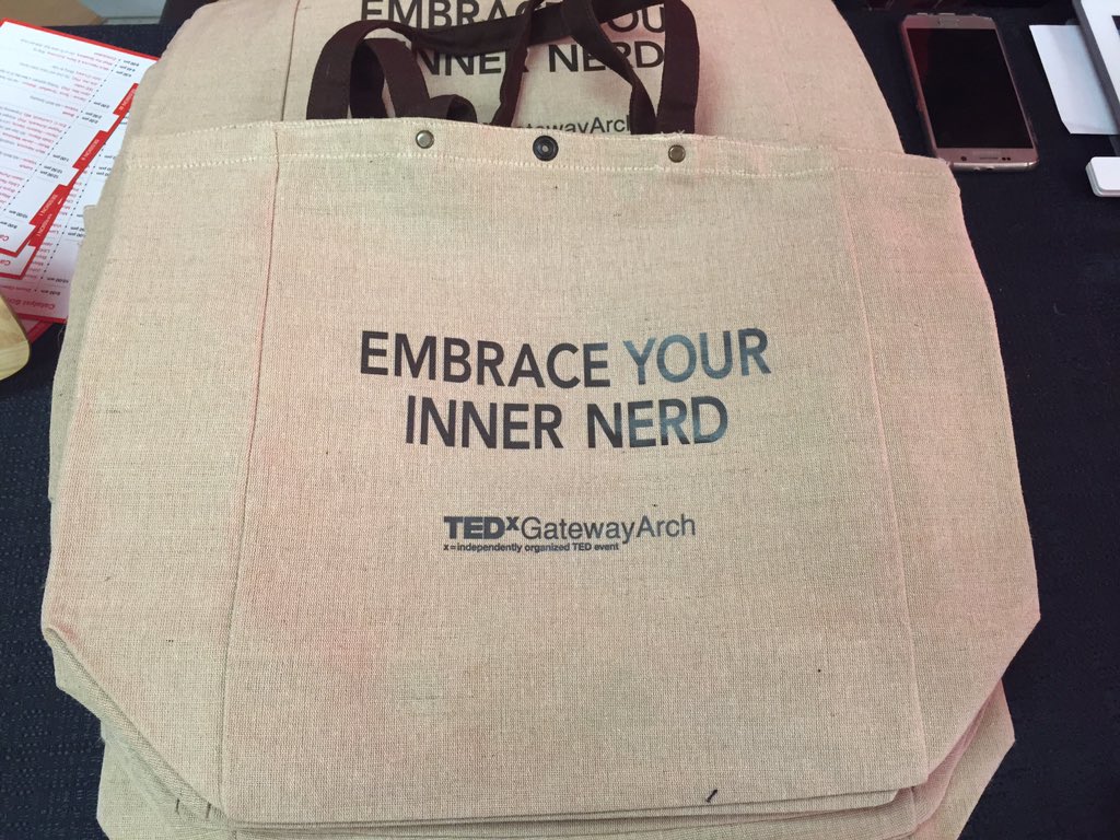 TEDxSTL's tweet image. If you love to #embraceyourinnernerd check out our #TEDxArch bags!