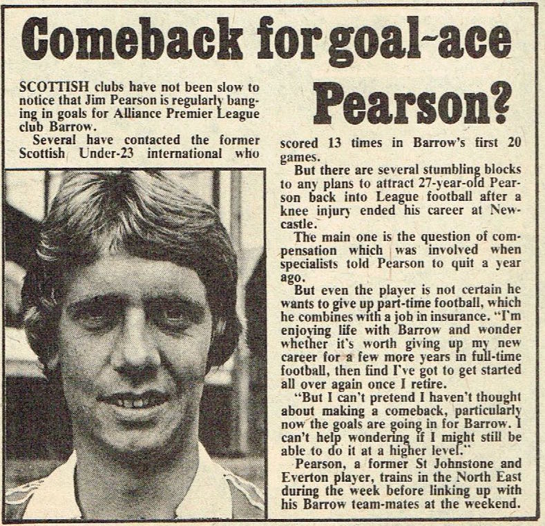 ScotsFootyCards's tweet photo. Comeback for goal-ace Pearson? #JimPearson #Barrow #Shoot! 1981-01-24 https://t.co/M5DH3sgjnm