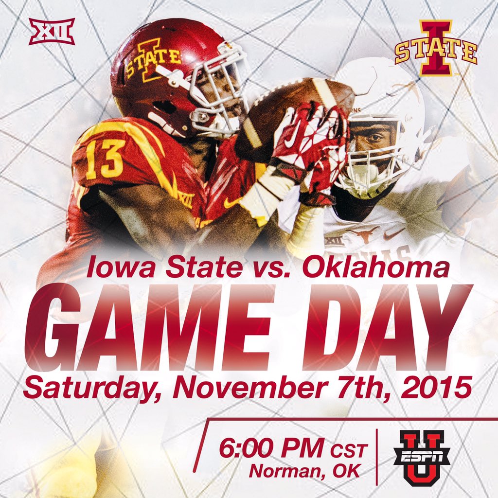 Two hours until kick-off! Watch the Cyclones take on the Sooners on ESPNU! #cycIONEnation #BusinessTrip