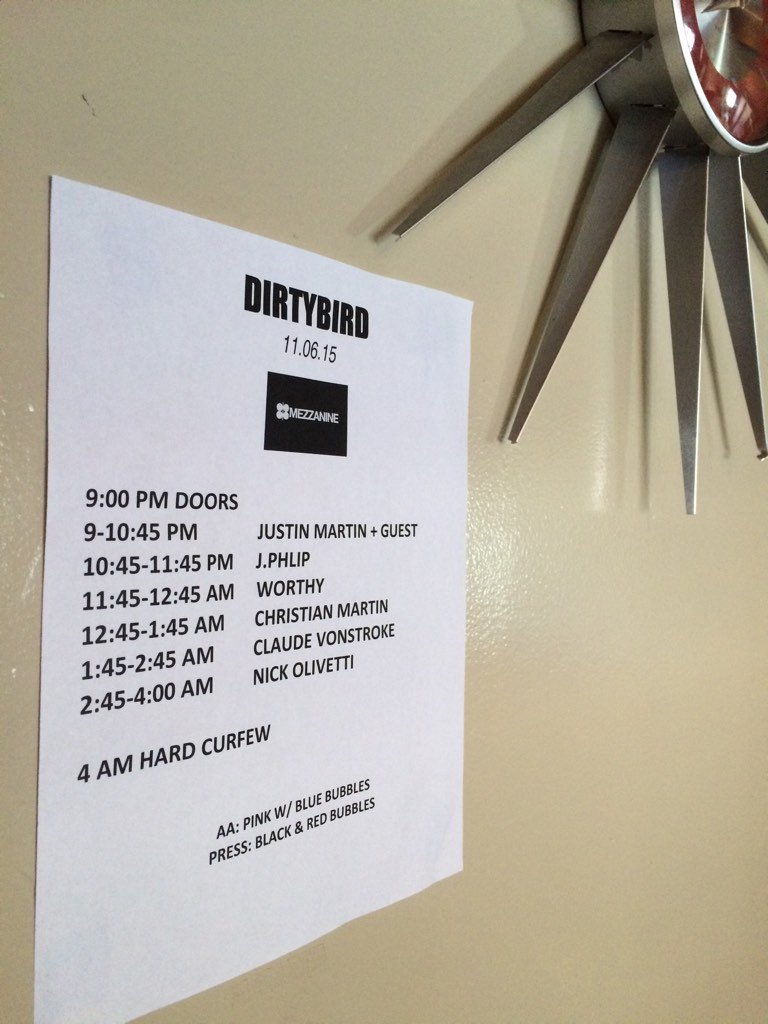 What a lineup here last night?!! 😍 <a href="/mezzanineSF/">MEZZANINE</a> <a href="/dirtybird_sf/">dirtybird_sf</a> <a href="/claudevonstroke/">claudevonstroke</a> <a href="/mrJUSTINMARTIN/">Justin St Martin ✝️🇨🇵</a> <a href="/jphlip/">j.blip_in_the_universe</a>