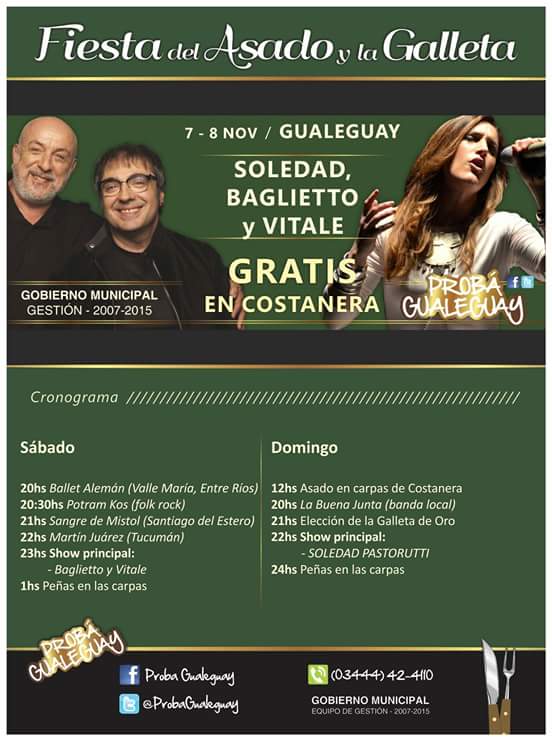 ProbaGualeguay's tweet photo. #FiestaDelAsadoylaGalleta Hoy 23 hs Baglieto y Vitale GRATIS en la costanera de #Gualeguay https://t.co/ToC8wQsqb0