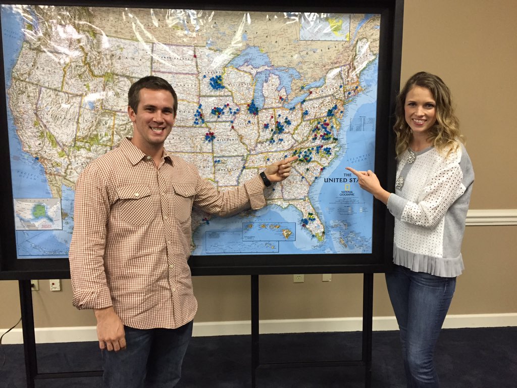 caitwinters's tweet photo. the #wintersX2 team mtg has started!! @rickywinters and I can't wait to add a red and green pin to this LTD map! https://t.co/EhzPC3Z2F9