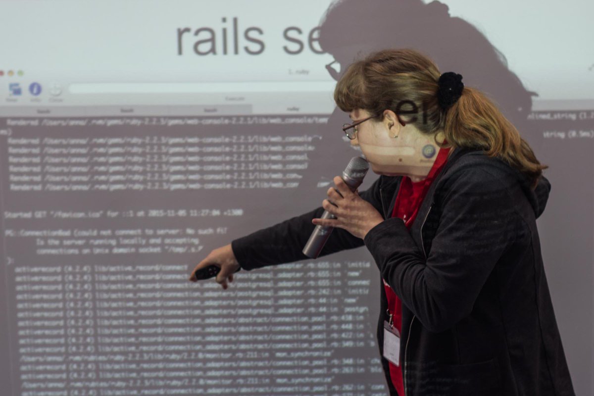 RailsGirlsMot's tweet photo. Anna Lezhikova showing us about debugging #railsgirlsmot https://t.co/pZxpwVGYX4