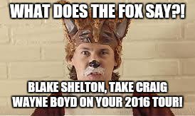 twinsgirlkenz's tweet photo. @blakeshelton @CWBYall @Ylvis #BlakeAndCraig2016 #foxsong #whatdoesthefoxsay https://t.co/BKM8WT7Kt7