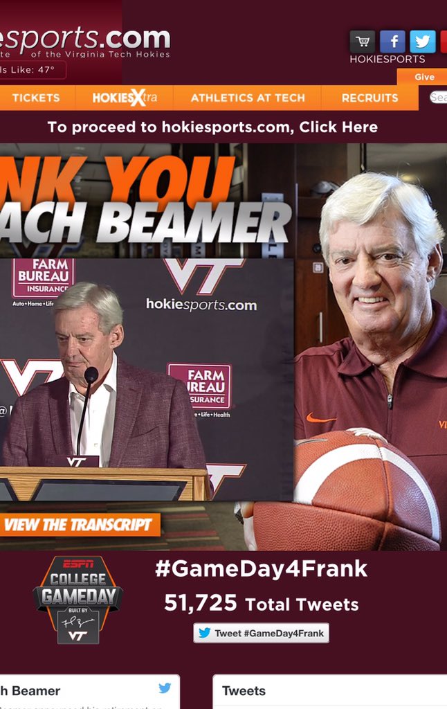 HokiesMKTG's tweet image. Not even a full day of college football and we're over 51K #GameDay4Frank tweets. Power of #HokieNation! #ThisIsHome