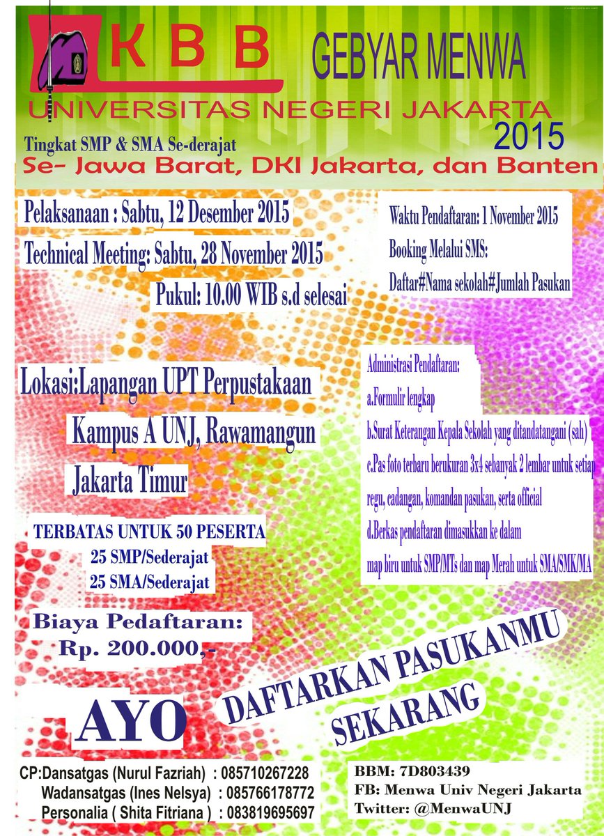 menwaUNJ's tweet photo. Gebyar Menwa UNJ LKBB (Lomba Keterampilan Baris Berbaris) hadir kembali dengan konsep yg baruuuuu. Ayo bergabung :) https://t.co/lAGzkwRQ4Q