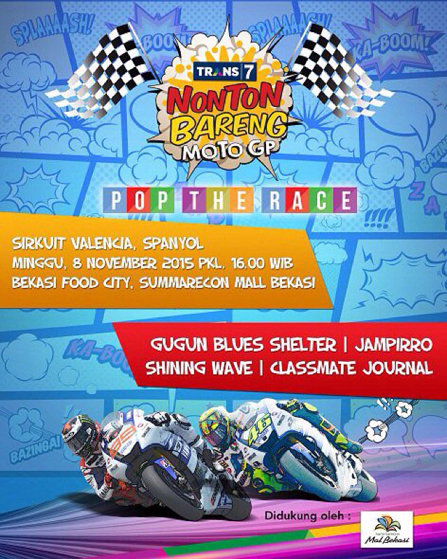 malbekasi's tweet photo. NOBAR MOTOGP @TRANS7 di Bekasi Food City mulai 16.00-21.00 WIB Free entry! Guest star @GBluesShelter https://t.co/o1H7fywMEo
