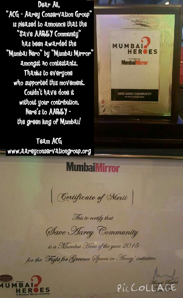 #ThankYou <a href="/MumbaiMirror/">Mumbai Mirror</a>!
The #PeoplesMovement WON! Here's to #AAREY!
#Congratulations  TeamACG! 😃