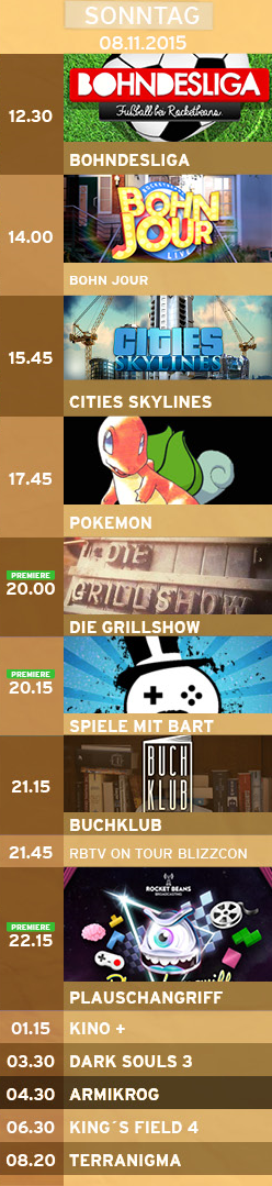 TeleBeans's tweet photo. Der Tagesplan für den 8.11. #rbtv Heute die Wiederholung von Pokemon mit @EtienneToGo und der Plauschangriff https://t.co/B9zWFJwuOw