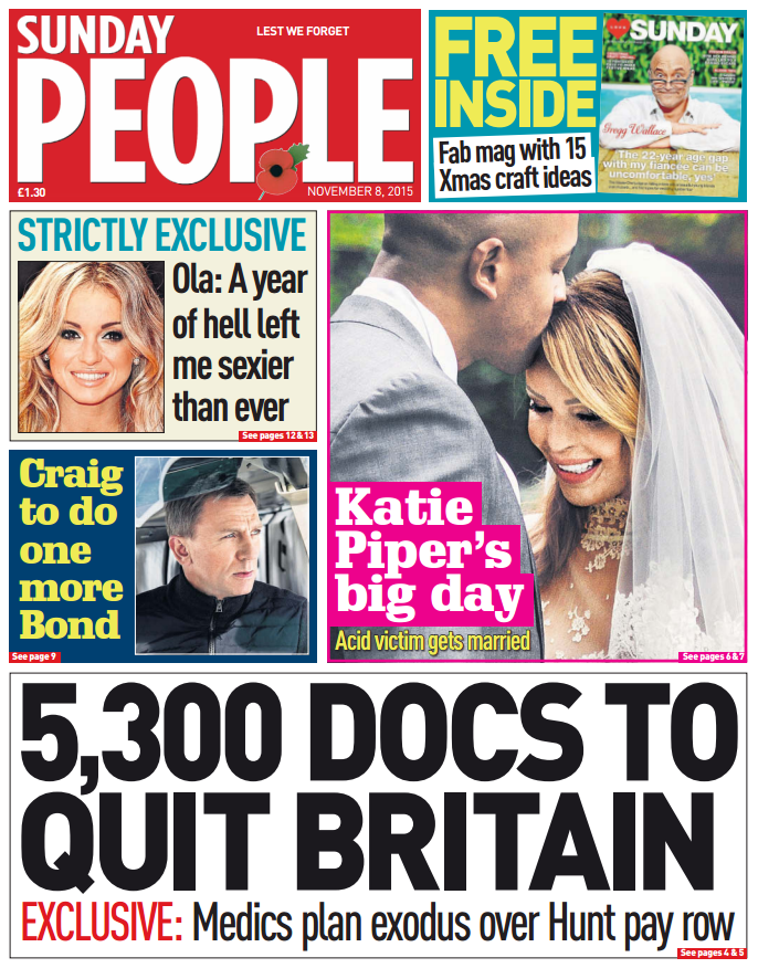MirrorPolitics's tweet photo. Today's Sunday People front page: 5,300 docs to quit Britain https://t.co/UIPMZdByvI https://t.co/8rJ4uu196m