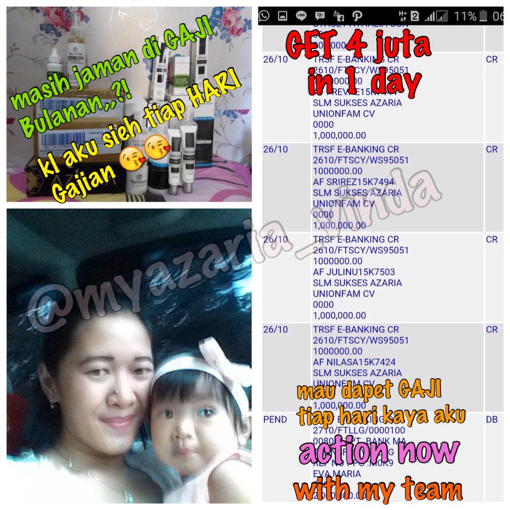 TIAP HR BS DPT MIN 4JT_GMN SEMINGGU?!
APAKABARNYA 1BLN, WOOW
ACTION WITH TEAM VINDA
BB : 5A577BAD
WA : 081316055155