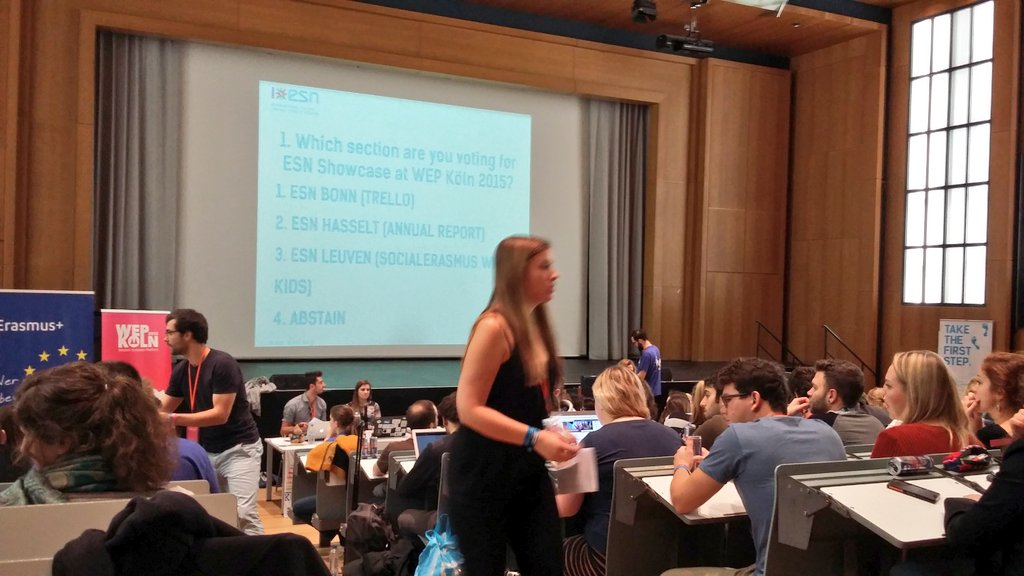 Early morning voting for winner of ESN showcase #WEPkoeln candidates from Bonn, Hasselt &amp; Leuven <a href="/ESN_Int/">ESN International</a> #thisisESN