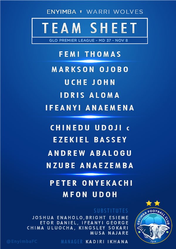 EnyimbaFC's tweet photo. This is how the men on the verge of history line up for #ENYWAR #ThreePointsOrNothing #TheGloriousSeventh https://t.co/3B9QCtzTya