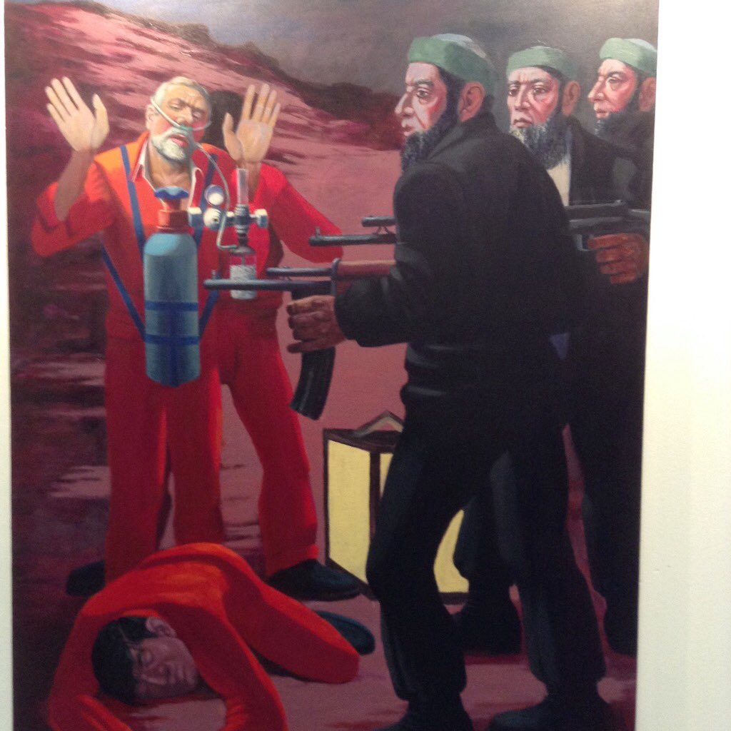 Faşizmin karanlık yüzü TÜYAP sanat fuarında. Karşı sanat'da sergilenen bu resim tehdit nedeniyle polis korumasında