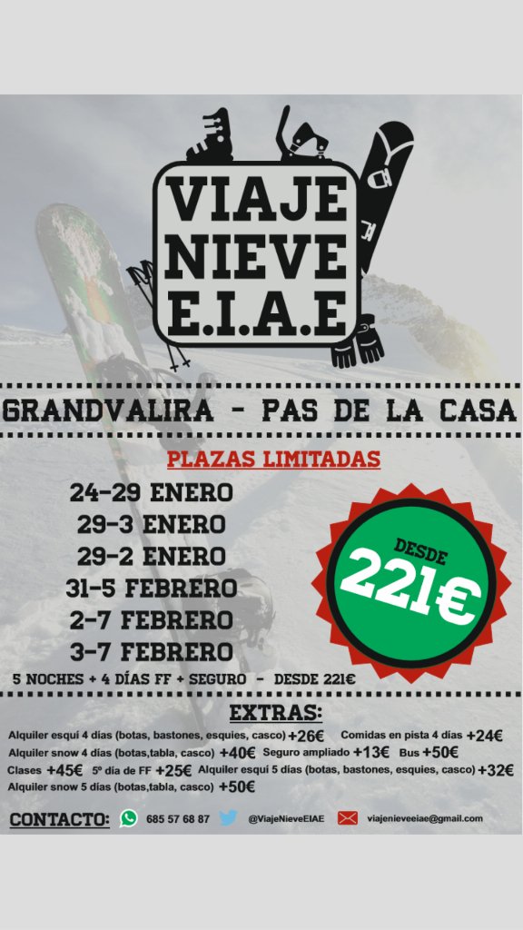 ViajeNieveEIAE's tweet photo. Nuevo correo informativo! Ya podéis enviar las reservas de plazas 😁  🎿 https://t.co/00j0WVENWI