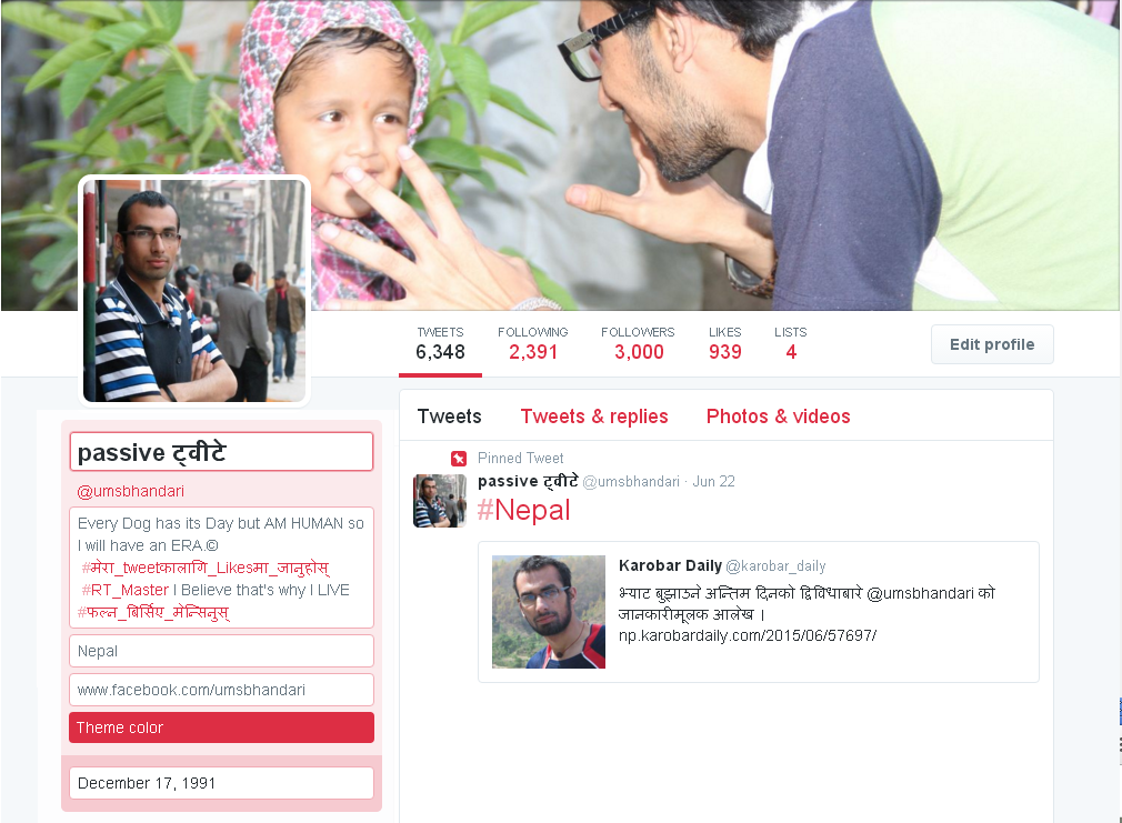 umsbhandari's tweet photo. 3 K पुगेकोमा बधाई :) #फल्न_बिर्सिए_मेन्सिनुस् #मेरा_tweetकालागि_Likesमा_जानुहोस् #RT_Master https://t.co/GYJAB76nQO