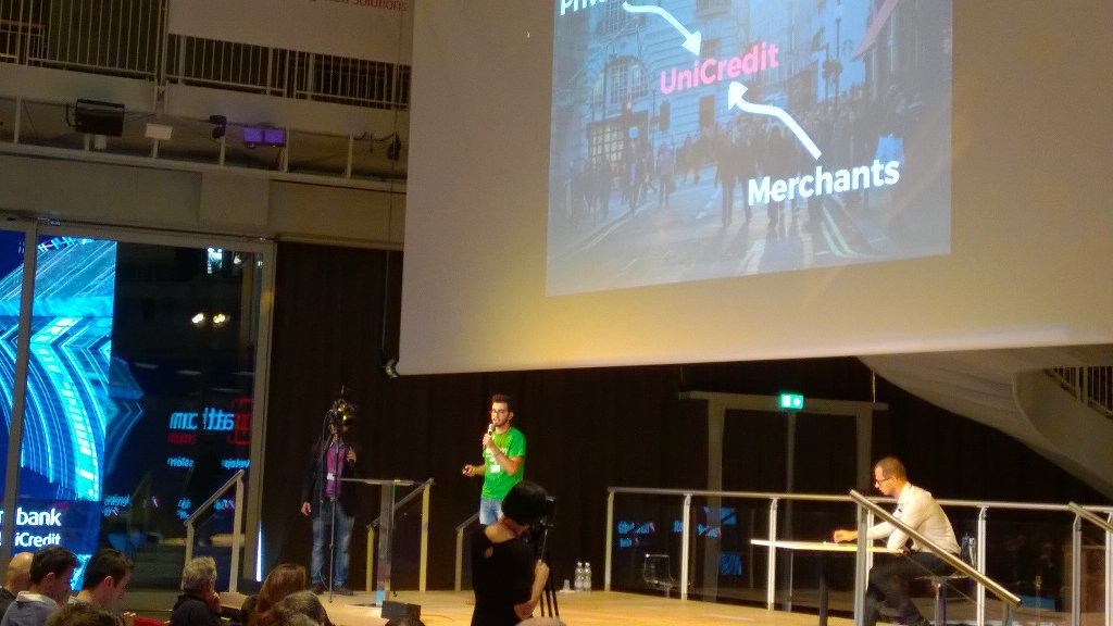 UniCreditEurope's tweet photo. I BugsBusters sullo stage di #Appathon2015 presentano Matchup https://t.co/kK3BQ0D9IY