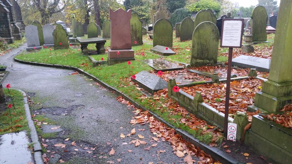 BSJScouts's tweet photo. @PoppyLegion @WestLancsScouts  Poppies made by the scouts in the church yard this morning. 
We will remember them. https://t.co/0ks6oD18ix