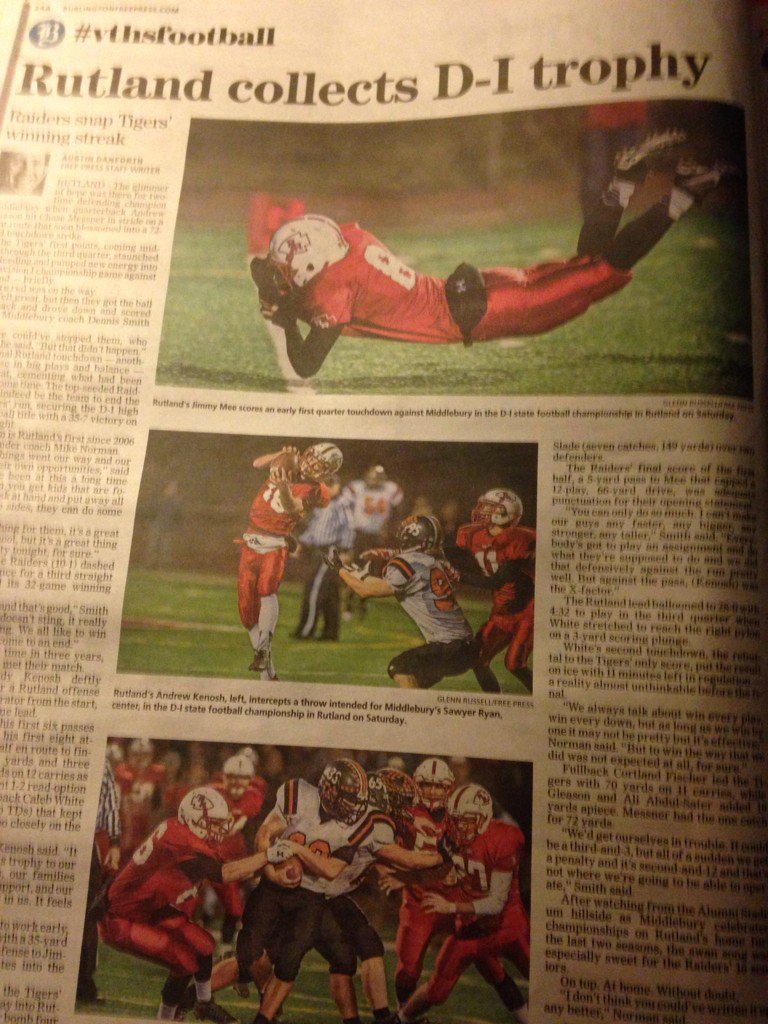 MrsSawyerVT's tweet photo. So happy for RHS. Should I wear a Rutland shirt tomorrow?! #vthsfootball https://t.co/JGs7kwyrLY