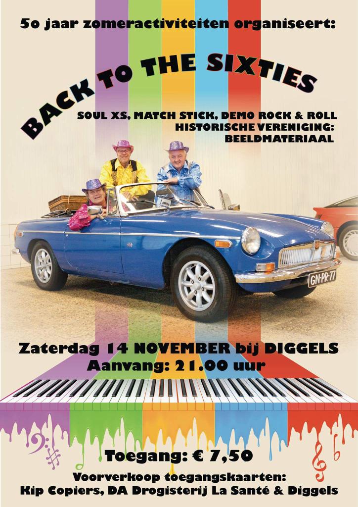 Zat. 14 nov. 50 jaar St.Zomeractiviteiten: Back to the '60 met Soul XS en Match Stick.  Rock&amp;Roll en oude foto's!