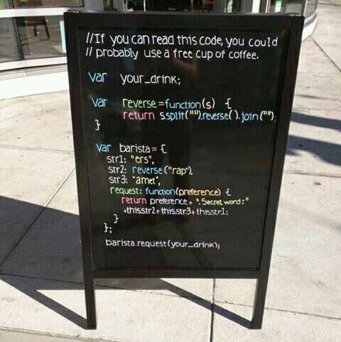 Free drink for Javascript coders only.