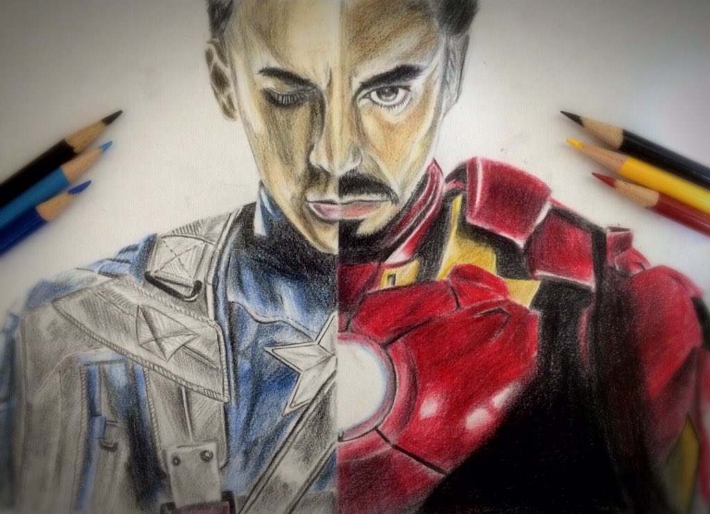 42_mk's tweet image. キャプテン・アメリカとアイアンマン描きました☺
#ARETS団 
#イラスト同盟活動 
#色鉛筆