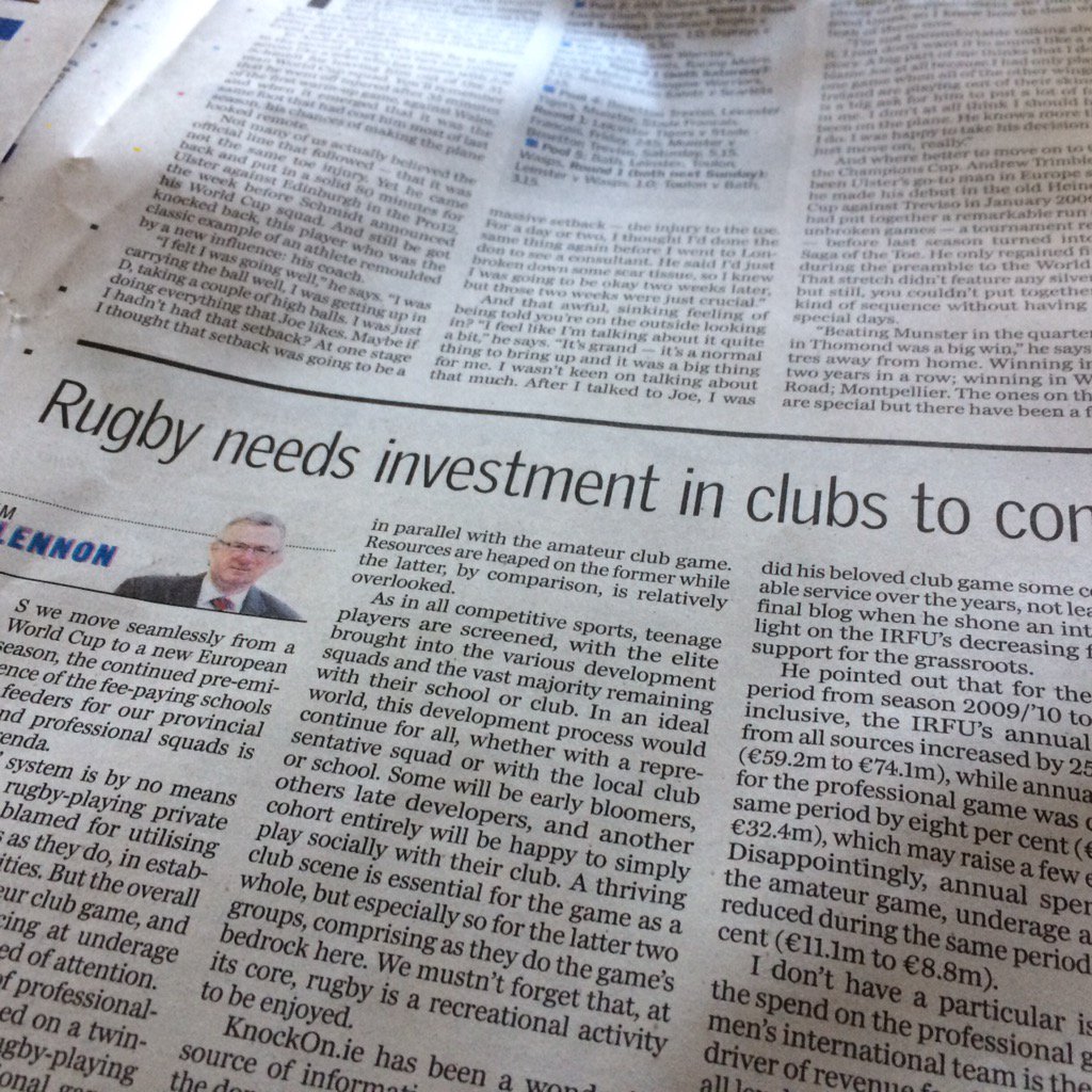 KnockOn.ie (@knockonrugby) on Twitter photo Thanks <a href="/jimjglennon/">Jim Glennon</a> for the kind mention in the Sunday indo. Excellent article, a must read for all club rugby fans. Thanks <a href="/jimjglennon/">Jim Glennon</a> for the kind mention in the Sunday indo. Excellent article, a must read for all club rugby fans.