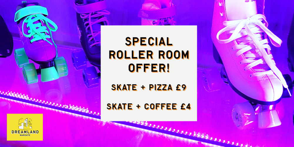 DreamlandMarg's tweet photo. Fancy a Skate and a Slice?? Special offer currently on at The Roller Room! https://t.co/sJChVgHNOE #margate #skate https://t.co/v8Pzct6LZy