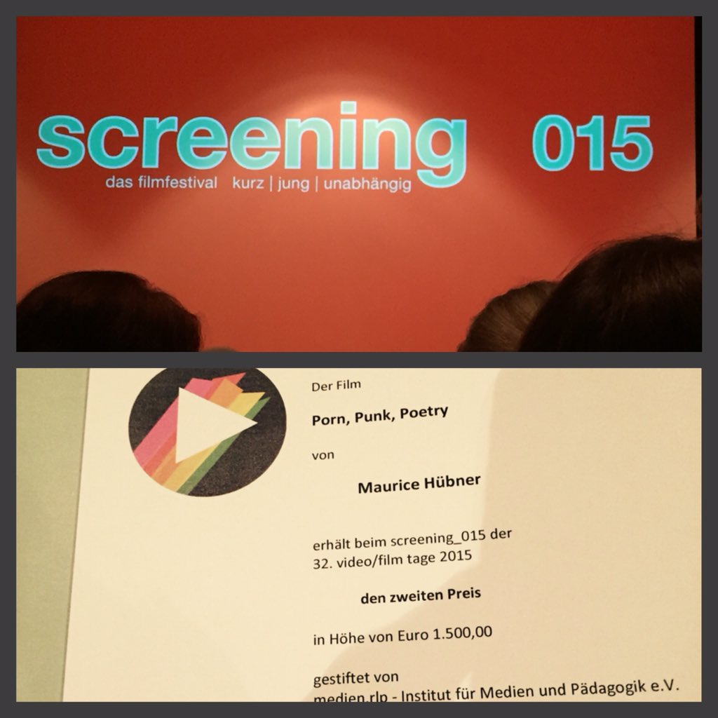 PornPunkPoetry's tweet photo. @PornPunkPoetry gewinnt 2. Preis bei den 32. #videofilmtagen #Koblenz Danke an die Jury und Medien rlp. Very happy https://t.co/aU9BIhAdSb