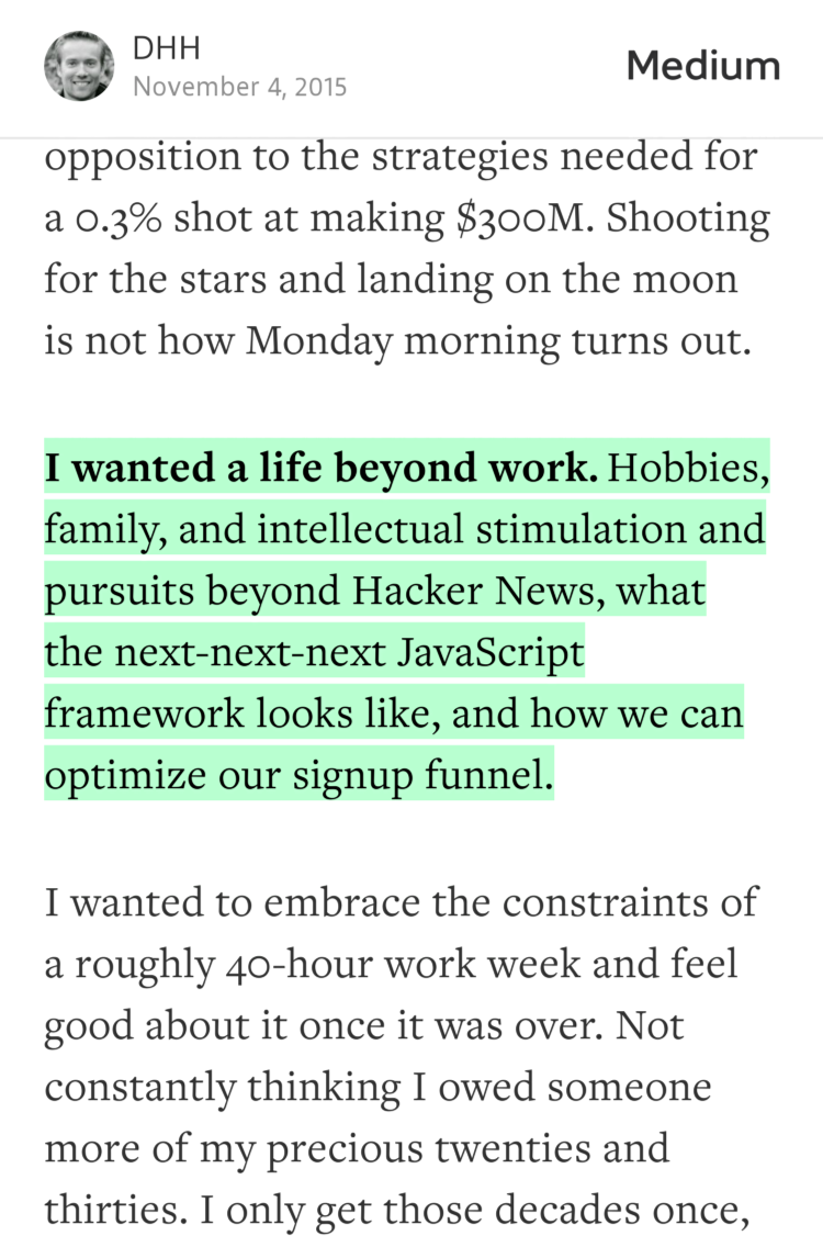 SpaceToWorkIn's tweet image. “I wanted a life beyond work. Hobbies, family, and intellectual stimulation and…” — @dhh medium.com/@dhh/reconside…